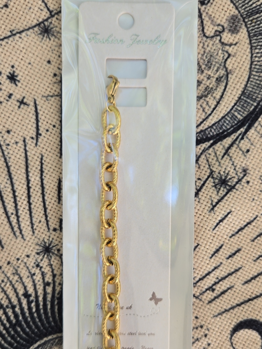 Stainless Steel Real Gold Plated Large Textured Cable Link Bracelet